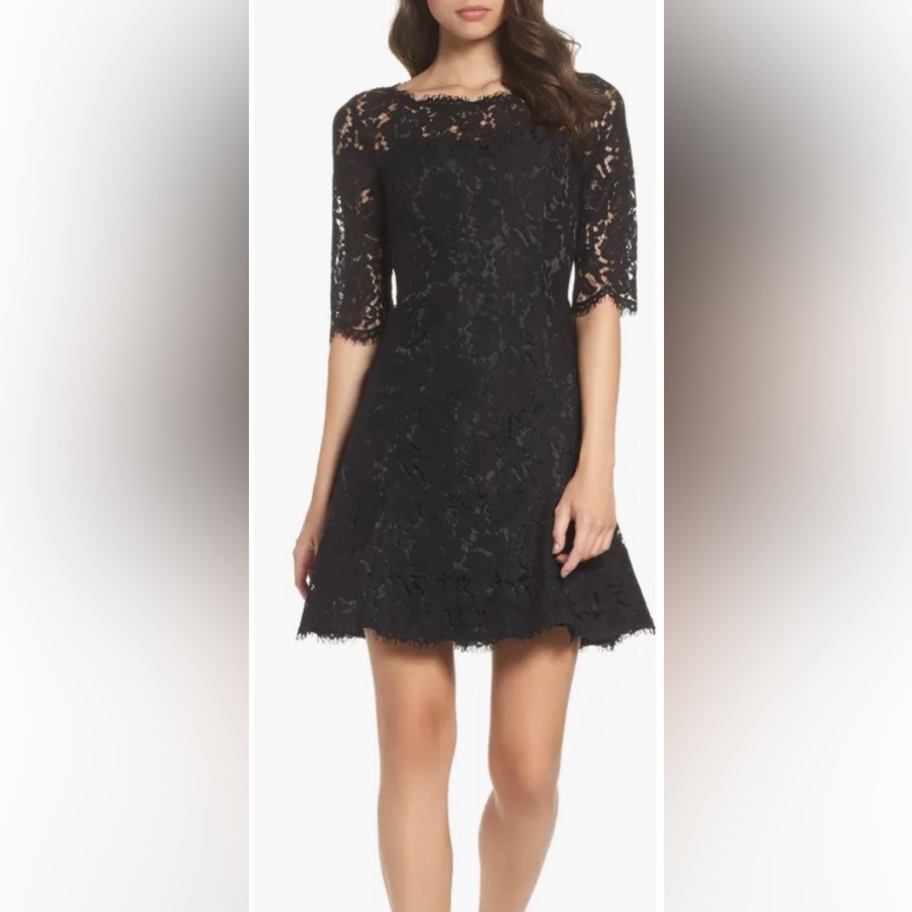 Eliza J Lace Fit & Flare Cocktail Dress Black Size 14